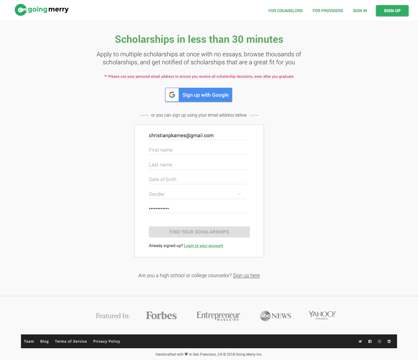 Going Merry general landing page