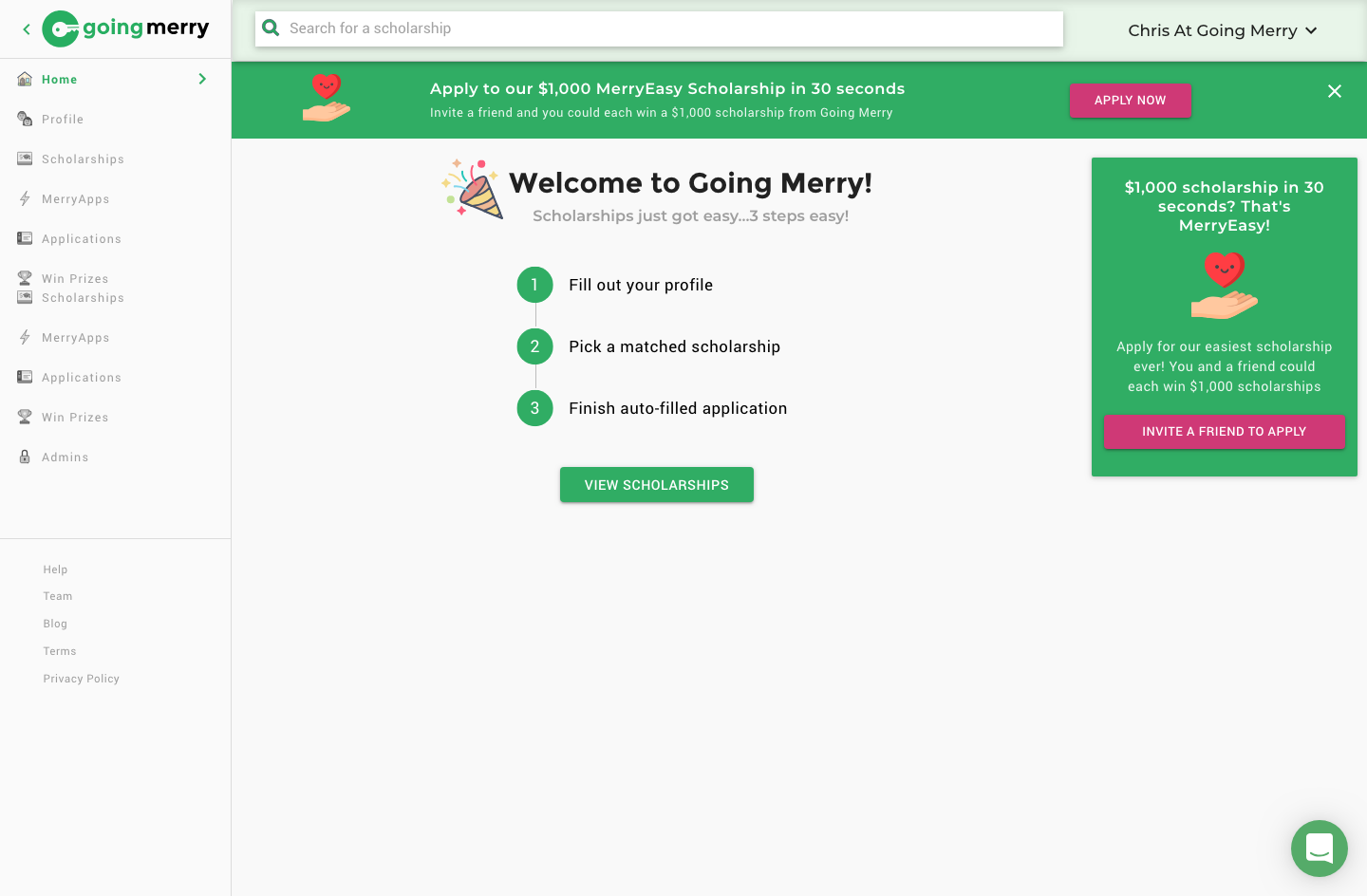 Going Merry app home